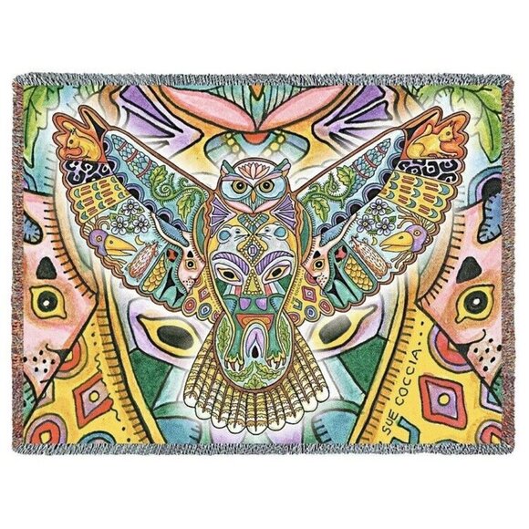 Coccia Other - New Great Horned Owl Northwest Heavy Cotton Afghan Throw Blanket Hoot Owls Wings